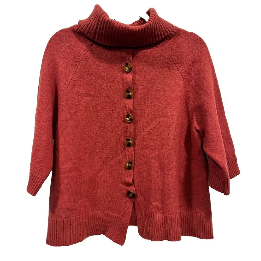 Soft Surroundings Petite XL Sweater Buttons On Back Coral Cotton Wool Blend